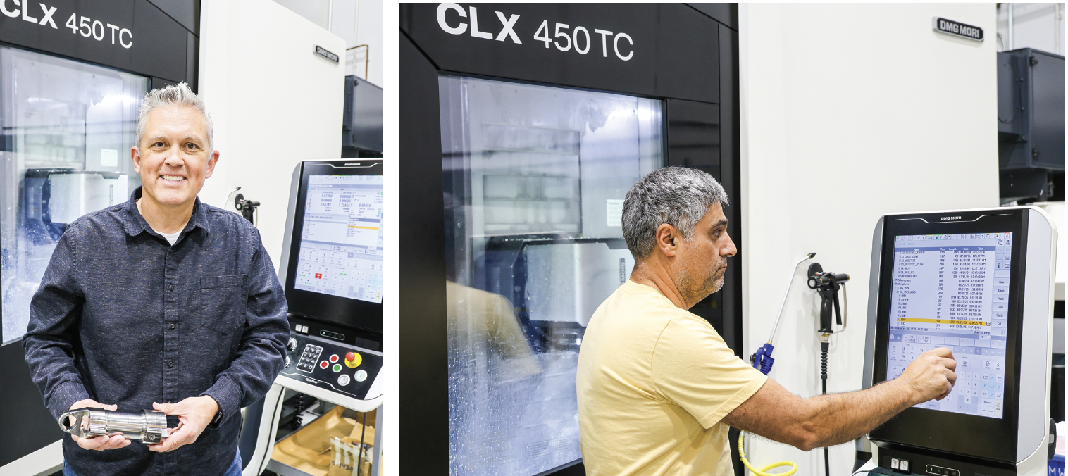 Left - Marzel holds up a machined part—flawless, complex, and completed in a single pass on the shop’s newest star performer: the DMG Mori CLX 450TC. The advanced mill-turn platform, powered by an intelligent Siemens control system, handles intricate, low-to-mid volume parts with speed and precision that would have been unthinkable a decade ago. “This is what integration looks like,” Marzel says with a quiet pride. “One setup, one cycle, and the part is complete. It’s not just efficient—it’s empowering.” Right - One of W Machine Works master machinist at the controls of the CLX 450TC